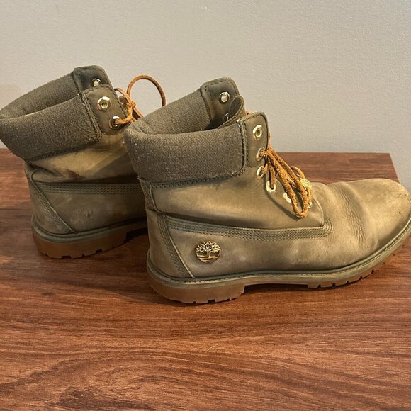 Timberland Premium 6” Women’s Boots Sz 9 Khaki Leather Lace Up Combat Utility - Picture 4 of 8